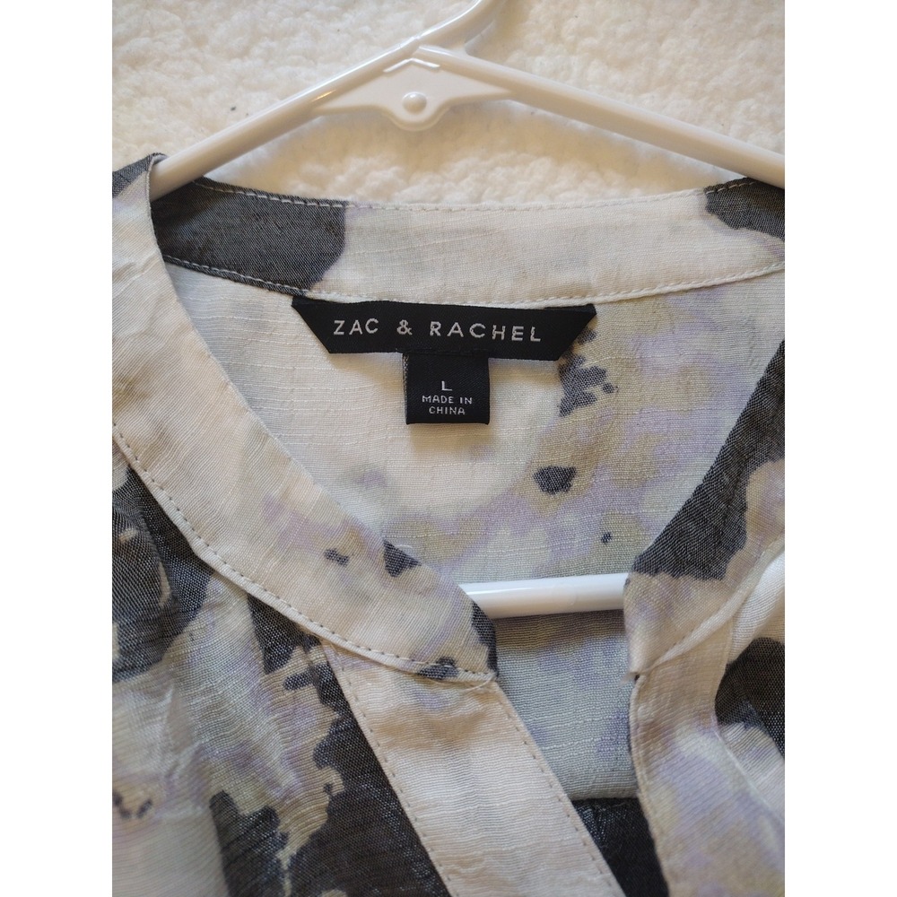 Zac & Rachel Blouse L Women's Gray Abstrac Roll Tap Long Sleeve Button Front - Picture 6 of 7